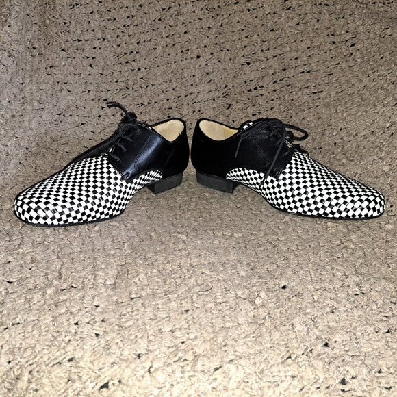 NUEVA EPOCA-Cordova-Woven Black/White Leather Dance Shoes-Sz 6.5UK/8US-NWOB - Picture 1 of 8
